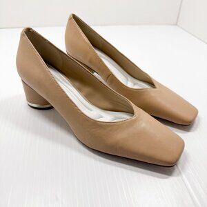 Franco Sarto L-Pisa Nude Leather Block Heel Pumps Women’s 7.5M Comfort Chic